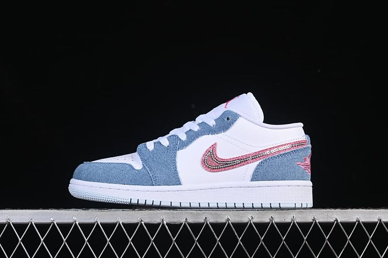 Air Jordan 1 Low White/Blue Denim/Pink Swoosh