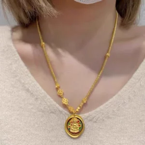 Gold-Tone Plated Fortune God Pendant Necklace for Women