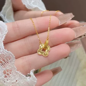 Gold Plated Four Leaf Clover Layered Necklace for Women