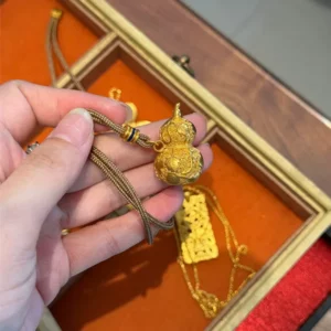 Gold Plated Hollow Filigree Vine Gourd Pendant Necklace for Women