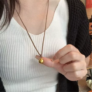 Gold-Tone Alloy Tiny Bead Pendant Necklace, New Chinese Style