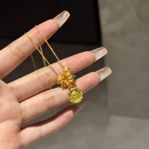 Gold-Tone Plated Fortune God Round Pendant Necklace with Crystal Accents