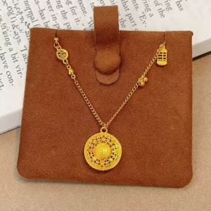 Gold-Tone Alloy Luopan Compass Pendant Necklace for Women