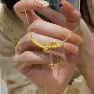 Gold Plated Butterfly Bow Pendant Necklace for Women