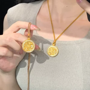 Gold Tone Luopan Compass Pendant Necklace for Women