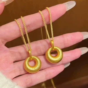 Brushed Gold-Tone Flat Disc Pendant Necklace, Minimalist Layering Chain