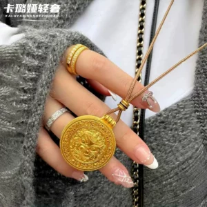Gold Plated Chinese Style Filigree Pixiu Pendant Necklace for Women