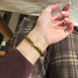 Gold Tone Polished Plain Open Bangle Bracelet for Women