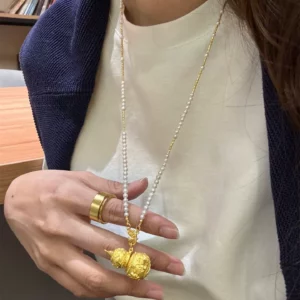 Gold Plated Hulu Gourd Pendant Necklace for Women