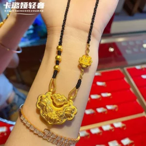 Gold Plated Copper Alloy Double Koi Fish Lock Pendant Necklace for Women