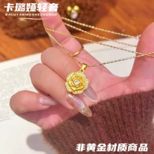 Gold Plated Alloy Women's Peony Pendant Necklace Elegant Fashion Jewelry