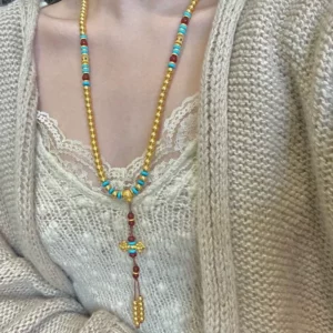 Gold-Tone 108 Bead Buddha Necklace for Women, Fashion Jewelry