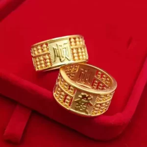 Gold-Tone Fortune Fu Charm Ring, Open Adjustable Band, Fashion Jewelry
