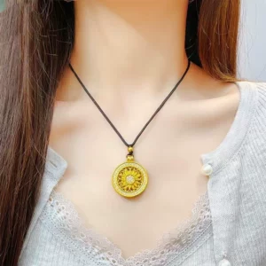 Gold Plated Sunflower Compass Pendant Necklace, Hollow Design