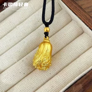 Gold-Tone Brass Lucky Cabbage Pendant Necklace, Unisex Fashion Jewelry