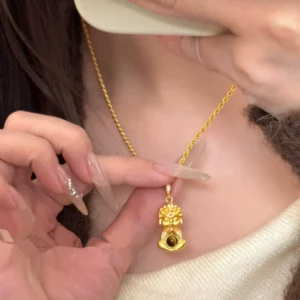 Gold-Tone Baby Buddha Pendant Necklace for Women, Fashion Layering Chain
