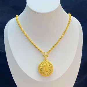 Women's Gold Plated Fu Charm Compass Luopan Necklace