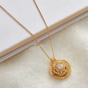 Gold Plated Rose Flower Pendant Necklace for Women