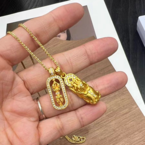 Gold Plated Pixiu Pendant Necklace for Women, Adjustable Choker Chain