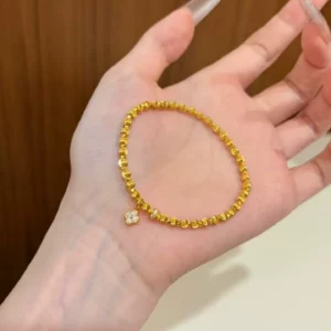 Gold Plated Four Leaf Clover Cat Eye Bead Bracelet Fashion Jewelry