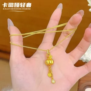 Gold Plated Pumpkin Tassel Pendant Necklace, Harvest Charm Choker