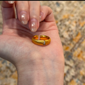 Gold-Tone Brushed Hulu Gourd Ring for Women, Open Adjustable Design