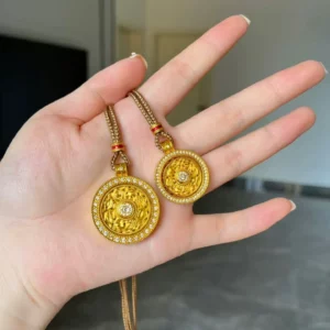 Rotating Eight Treasures Luopan Compass Pendant Necklace for Women, Gold-Tone Hollow Design