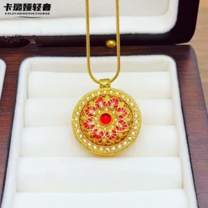 Women's Gold-Tone Alloy Rotating Compass Pendant Necklace with Floral Filigree Design