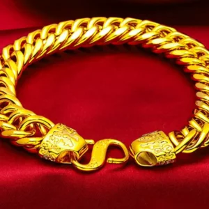 Men's Gold-Tone Plated Tank Chain Bracelet with Dragon Clasp
