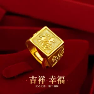 Men's Gold-Tone Fortune Charm Ring, Wide Band Fashion Jewelry