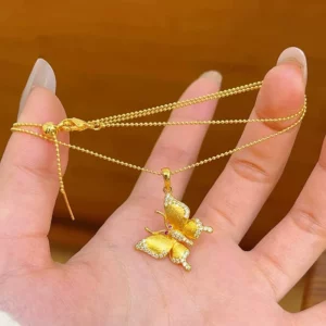 Gold Plated Butterfly Pendant Necklace, Sweet Fashion Choker for Women