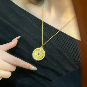 Gold-Tone Rotating Luopan Compass Pendant Necklace for Women