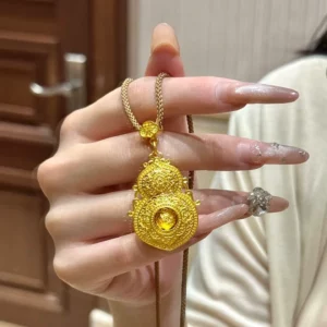 Gold Plated Hulu Gourd Pendant Necklace for Women