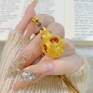 Gold Tone Rotating Hulu Gourd Fu Charm Pendant Necklace for Women