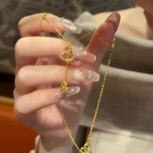 Gold-Toned Hulu Gourd Pendant Necklace for Women