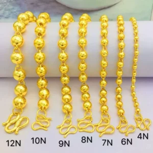 Gold-Tone Round Bead Pendant Necklace, Unisex Fashion Jewelry