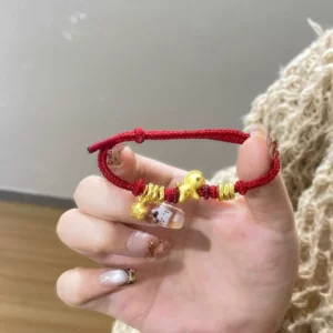 Gold Plated Red Rope Wrap Bracelet with Coin Charm, Fashion Jewelry