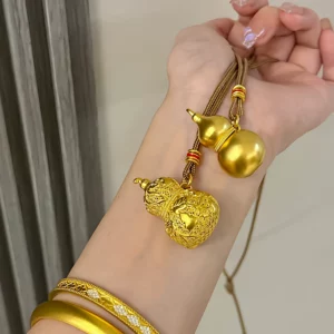 Gold Plated Hulu Gourd Pendant Necklace, New Chinese Style