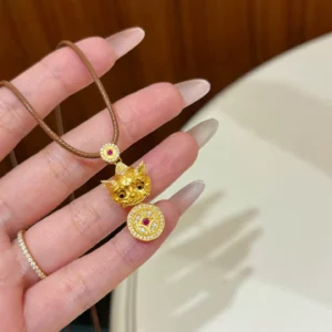 Gold Plated Copper Alloy Pixiu Coin Necklace for Women