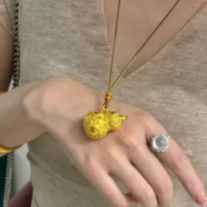 Gold-Tone Hulu Gourd Pendant Necklace, Chinese Style Charm