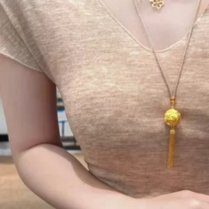 Gold Plated Floral Tassel Pendant Necklace, New Chinese Style
