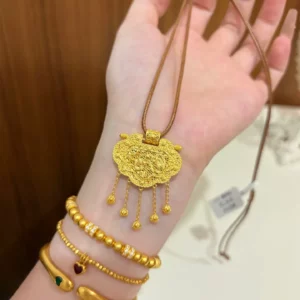 Gold Plated Dragon & Phoenix Tassel Pendant Necklace, Chinese Style Gift for Her