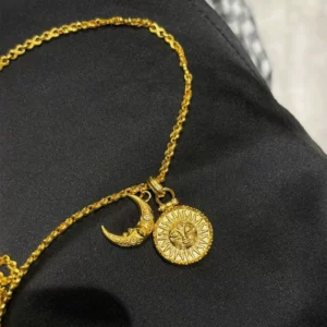 Gold Plated Sun Moon Pendant Necklace for Women, Fashion Jewelry