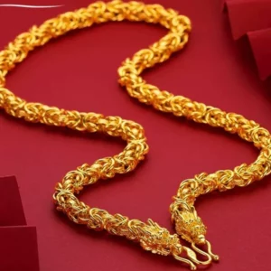 Men's Gold-Tone Dragon Motif Chain Necklace, Extended Length