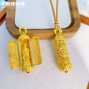 Gold Plated Alloy Pendant Necklace with Wealth God Motif for Men and Women