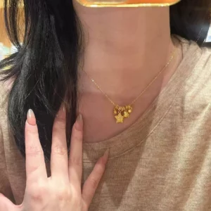 Gold-Tone Star Chart Pendant Necklace for Women, Vintage Chinese Style