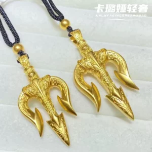 Men's Gold Plated Trident Pendant Necklace, Poseidon Fork Design
