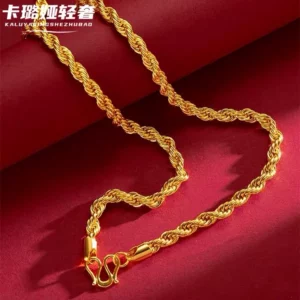 Twisted Rope Gold Plated Necklace for Men and Women