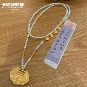 Gold Plated Chinese Style Flower Lock Pendant Necklace for Women