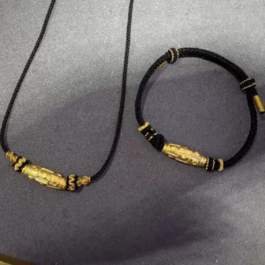 Nine-Eye Dzi Bead Pendant Necklace for Women, Gold Tone
